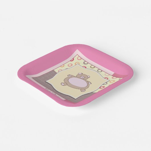 Teddy Bear Baby Dusche mit Retro Circles Pappteller (Gewinkelt)