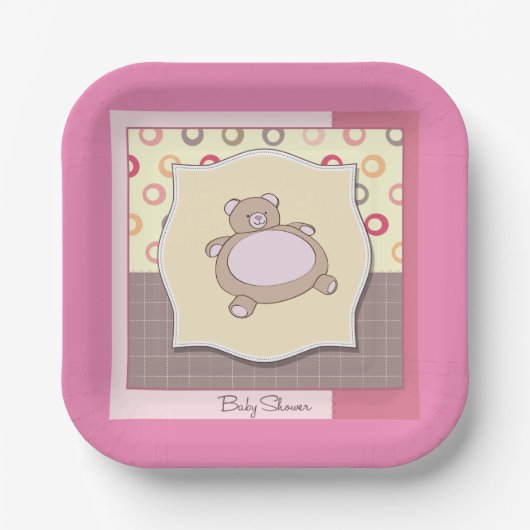Teddy Bear Baby Dusche mit Retro Circles Pappteller (Vorderseite)