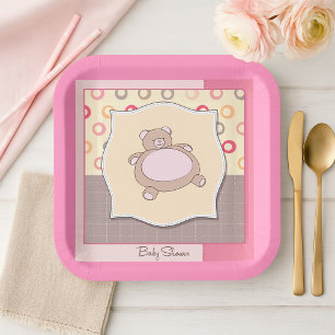 Teddy Bear Baby Dusche mit Retro Circles Pappteller