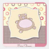 Teddy Bear Baby Dusche mit Retro Circles Quadratischer Aufkleber (Vorderseite)