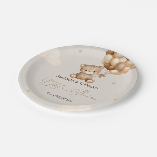 Teddy Bear Baby Dusche neutral Pappteller (Schrägansicht)