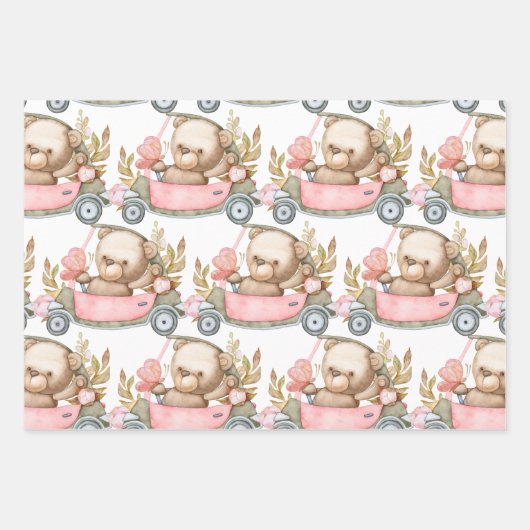 Teddy Bear Baby Dusche Packpapier Blätter (Vorderseite 3)