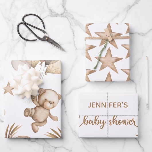 Teddy Bear Baby Dusche Packpapier Blätter (Vorderseite)