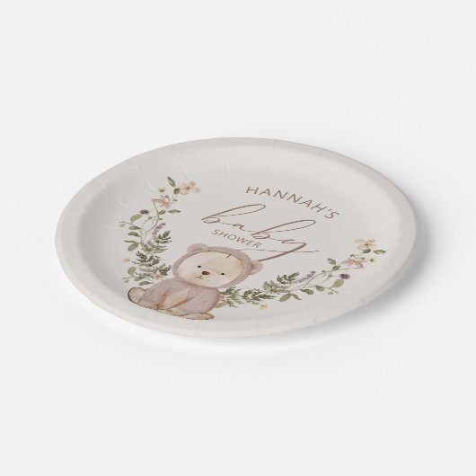 Teddy Bear Baby Dusche Pappteller (Schrägansicht)