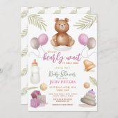 Teddy Bear Baby Dusche Pink Girl Barely Wait Einladung (Vorne/Hinten)
