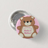Teddy Bear Baby Dusche Pink Girl Button (Vorne & Hinten)