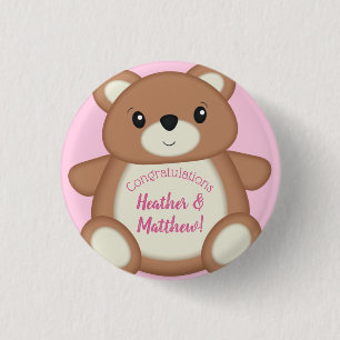 Teddy Bear Baby Dusche Pink Girl Button