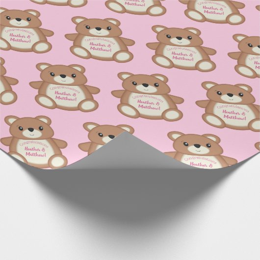 Teddy Bear Baby Dusche Pink Girl Geschenkpapier (Ecke)