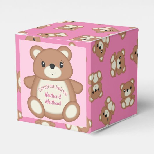 Teddy Bear Baby Dusche Pink Girl Geschenkschachtel (Vorderseite)