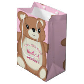 Teddy Bear Baby Dusche Pink Mittlere Geschenktüte (Vorderseite Schrägansicht)