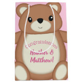 Teddy Bear Baby Dusche Pink Mittlere Geschenktüte (Vorderseite)