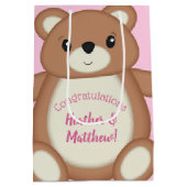 Teddy Bear Baby Dusche Pink Mittlere Geschenktüte (Rückseite)
