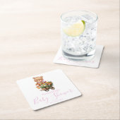 Teddy Bear Baby Dusche rosa rustikale Blüte Rechteckiger Pappuntersetzer (Vor Ort)