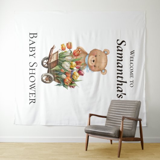 Teddy Bear Baby Dusche Rustikale Flora Hintergrund Wandteppich (Beispiel (Horizontal))