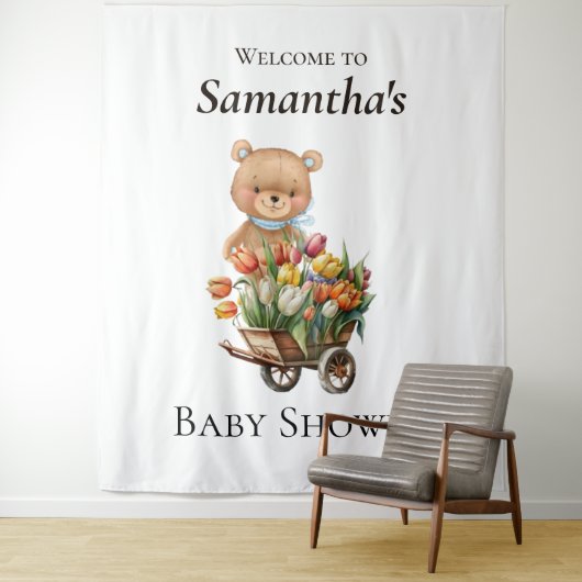 Teddy Bear Baby Dusche Rustikale Flora Hintergrund Wandteppich (Beispiel)