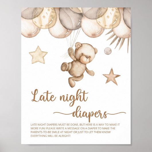 Teddy Bear Baby Dusche Spate Night Diapers Poster (Vorne)