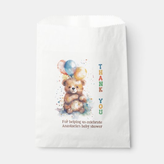Teddy Bear Baby Dusche Vielen Dank Geschenktütchen (Vorderseite)