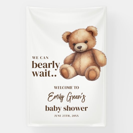 Teddy Bear Baby Dusche wir können frühzeitig warte Banner (Vertikal)