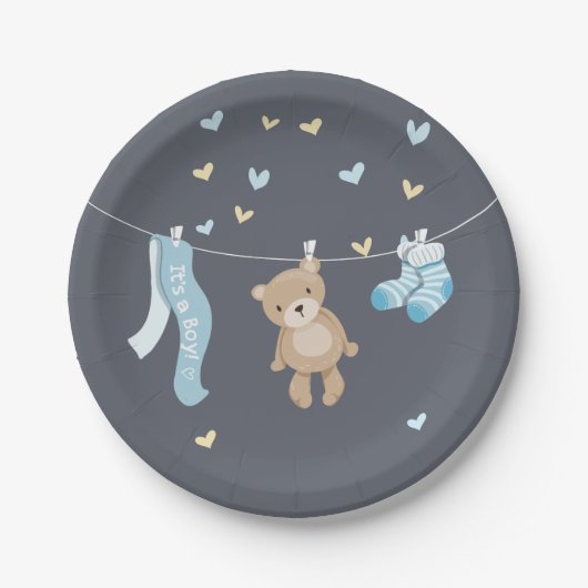 Teddy Bear Baby Duschpapier Teller Boy Blue Gray (Vorderseite)
