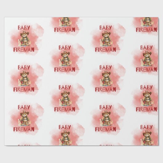Teddy Bear Baby Fireman Boy Baby Dusche Geschenkpapier (Flach)