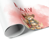 Teddy Bear Baby Fireman Boy Baby Dusche Geschenkpapier (Rolleneckpunkt)