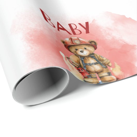 Teddy Bear Baby Fireman Boy Baby Dusche Geschenkpapier (Rolleneckpunkt)