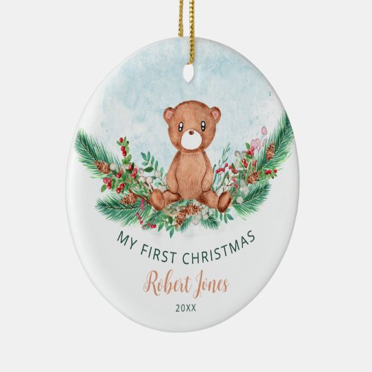 Teddy Bear Baby First 1. Weihnachtsgrün Keramik Ornament (Rechts)