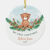 Teddy Bear Baby First 1. Weihnachtsgrün Keramik Ornament (Vorne)