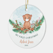 Teddy Bear Baby First 1. Weihnachtsgrün Keramik Ornament (Links)