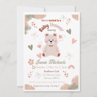 Teddy Bear Baby Girl Babydusche Einladung