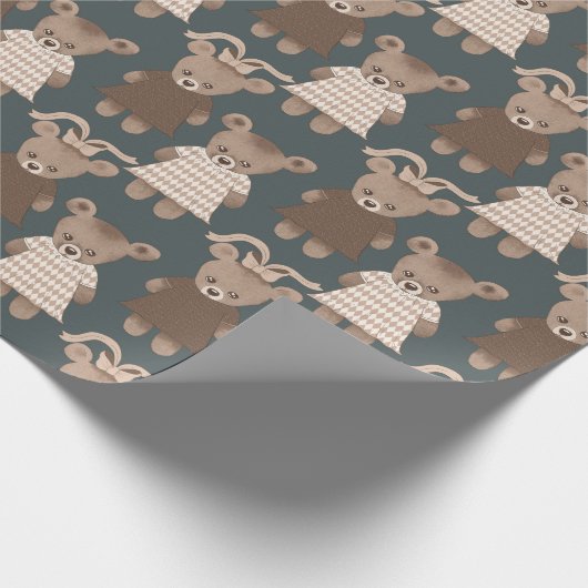 Teddy Bear Baby Girl Babydusche Geschenkpapier (Ecke)