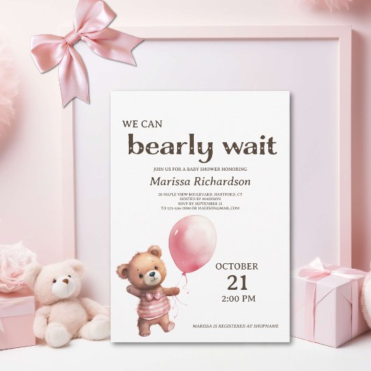 Teddy Bear Baby Girl Dusche Einladung