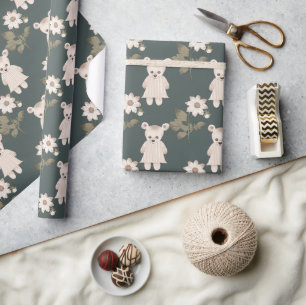 Teddy Bear Baby Girl Floral Baby Dusche Geschenkpapier