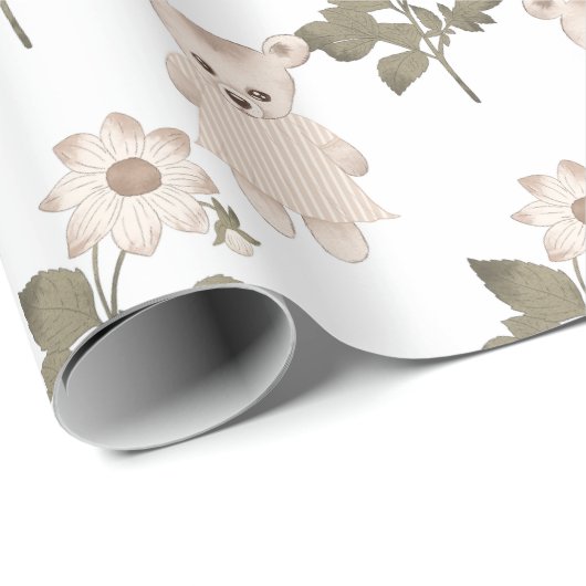 Teddy Bear Baby Girl Floral Neutral Baby Dusche Geschenkpapier (Rolleneckpunkt)