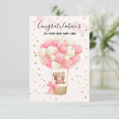 Teddy Bear Baby Girl gratuliert Card Karte (Stehend Vorderseite)
