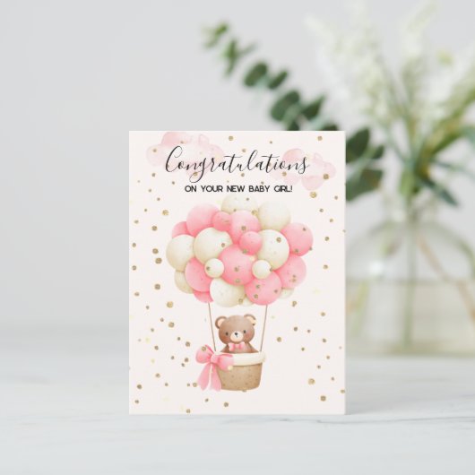 Teddy Bear Baby Girl gratuliert Card Postkarte (Stehend Vorderseite)