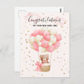 Teddy Bear Baby Girl gratuliert Card Postkarte (Vorne/Hinten)