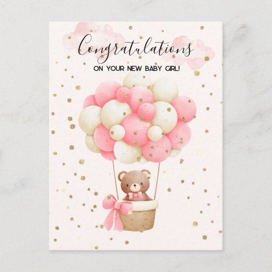 Teddy Bear Baby Girl gratuliert Card Postkarte (Vorderseite)