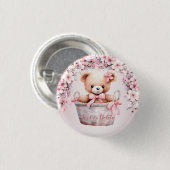 Teddy Bear Baby Girl Pink Blume Party Elegant Button (Vorne & Hinten)