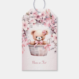 Teddy Bear Baby Girl Pink Blume Party Elegant Geschenkanhänger
