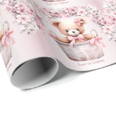 Teddy Bear Baby Girl Pink Blume Party Elegant Geschenkpapier (Rolleneckpunkt)