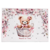 Teddy Bear Baby Girl Pink Blume Party Elegant Große Geschenktüte (Rückseite)