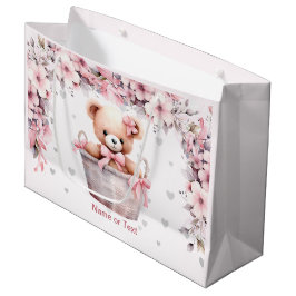Teddy Bear Baby Girl Pink Blume Party Elegant Große Geschenktüte