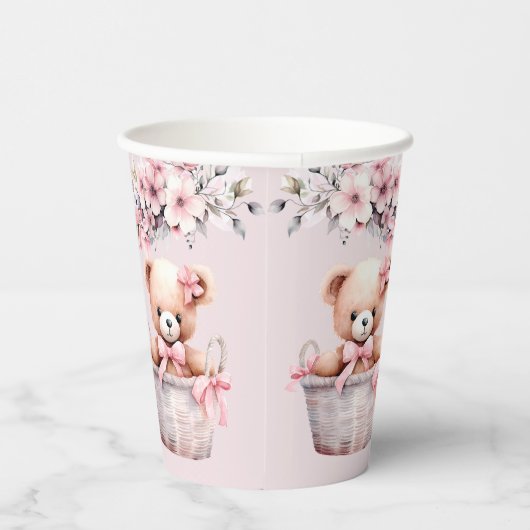 Teddy Bear Baby Girl Pink Blume Party Elegant Pappbecher (Rechts)