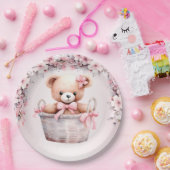 Teddy Bear Baby Girl Pink Blume Party Elegant Pappteller (Party)