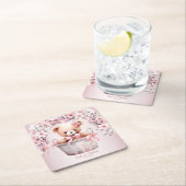 Teddy Bear Baby Girl Pink Blume Party Elegant Rechteckiger Pappuntersetzer (Vor Ort)