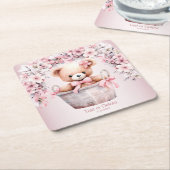 Teddy Bear Baby Girl Pink Blume Party Elegant Rechteckiger Pappuntersetzer (angewinkelt)