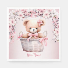 Teddy Bear Baby Girl Pink Blume Party Elegant Serviette