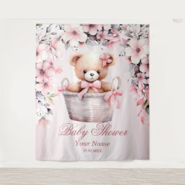 Teddy Bear Baby Girl Pink Blume Party Elegant Wandteppich