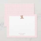 Teddy Bear Baby Mädchen pink und weiß Gingham Bord Dankeskarte (Vorne/Hinten)